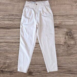 Pleated Cream Mom Jeans Super High Waist Tapered